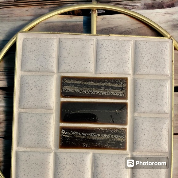 Vintage Mid Century Modern Mosaic Tile Trivet Set of 2 Brass Base Stoppers - Picture 4 of 6